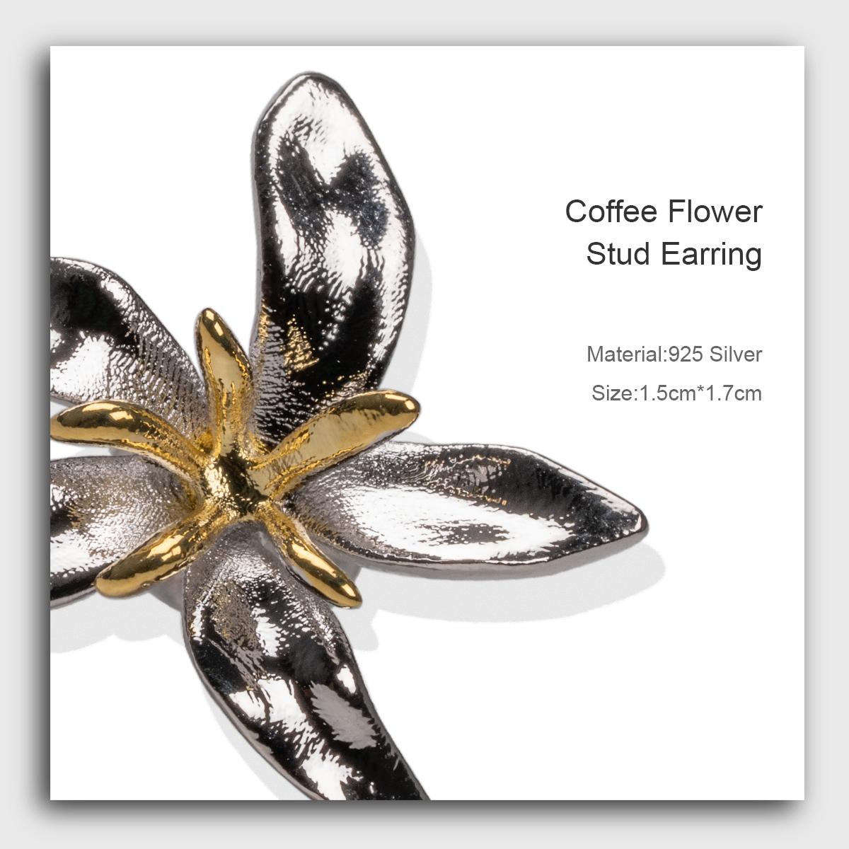 【MecoViva】 925 Silver Premium Women Earrings High-End Temperament Original Unique Coffee Flower Shape Design Styles Natural Art Female Fashion Earrings