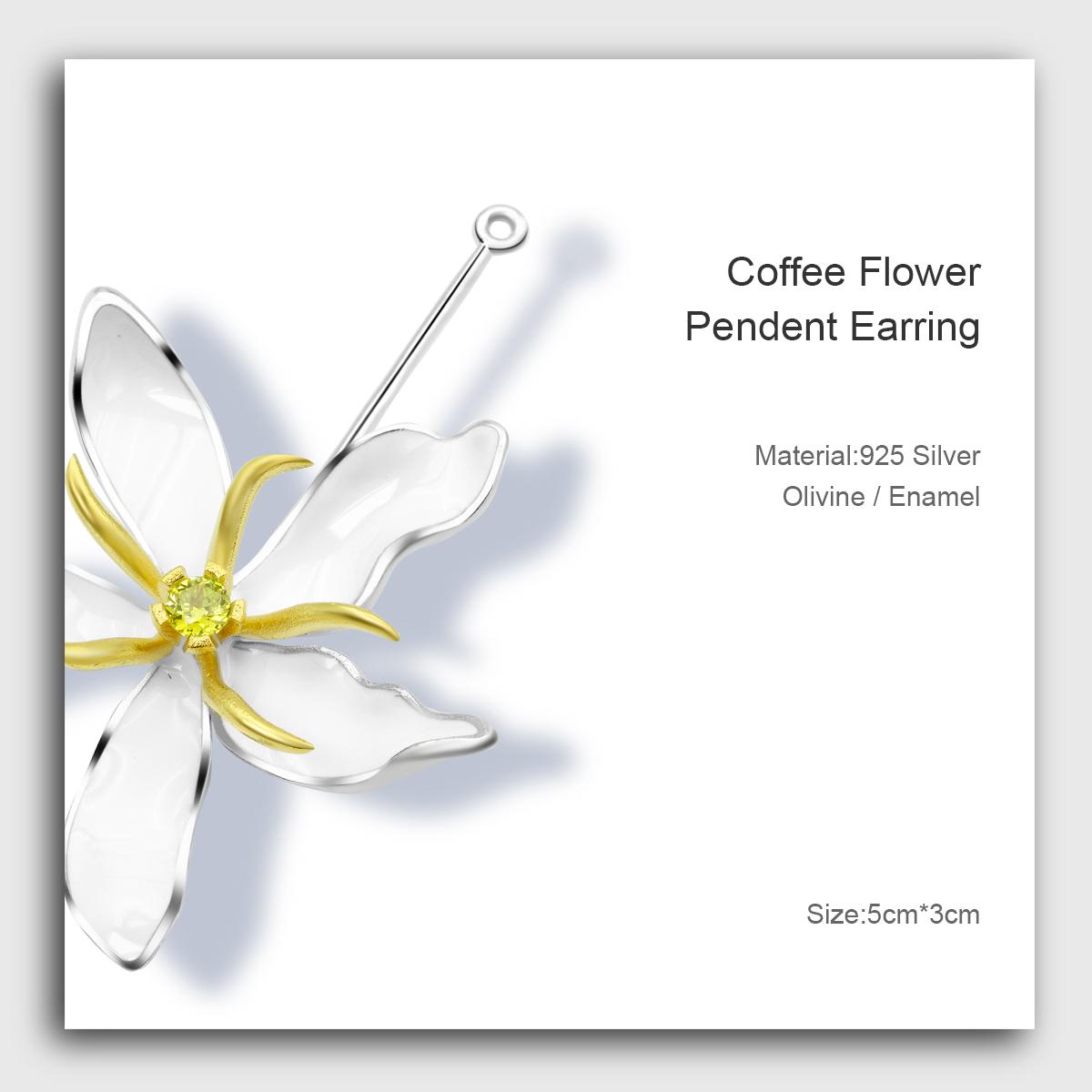 【MecoViva】 925 Silver Enamel Olivine Premium Women Pendent Earrings High-End Temperament Original Unique Coffee Flower Design Styles Earring Natural Art Female Fashion Pendent Earrings