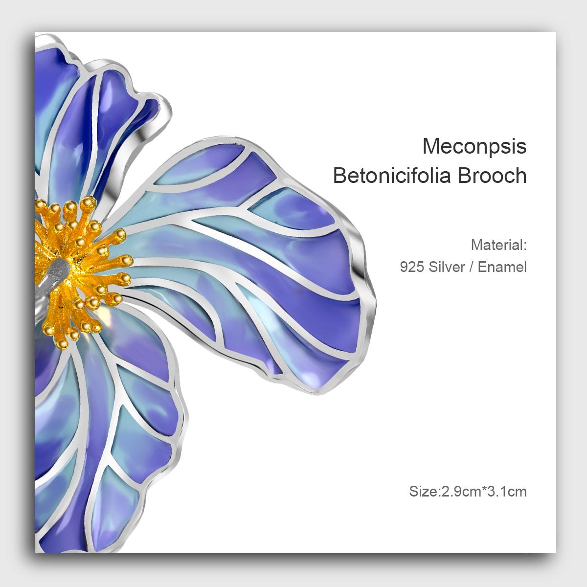 【MecoViva】 925 Silver Enamel Premium Women Brooch High-End Temperament Original Unique Meconpsis Betonicifolia Series Design Styles Brooch Natural Art Female Fashion Brooch