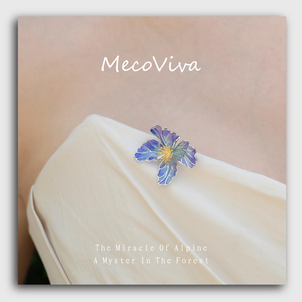 【MecoViva】 925 Silver Enamel Premium Women Brooch High-End Temperament Original Unique Meconpsis Betonicifolia Series Design Styles Brooch Natural Art Female Fashion Brooch