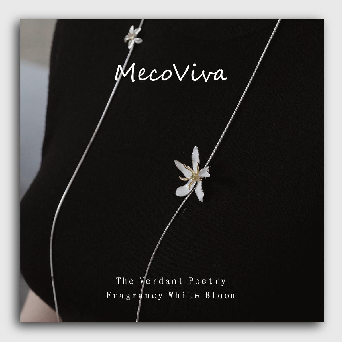 【MecoViva】 925 Silver Enamel Premium Women Long Necklace+Pendant Set High-End Temperament Original Unique Coffee Flower Design Styles Pendant Natural Art Female Fashion Long Necklace