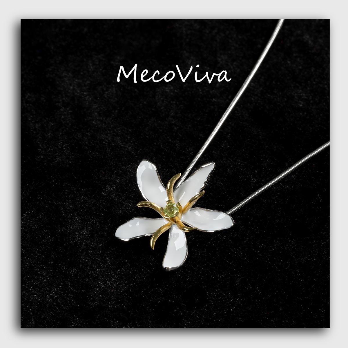 【MecoViva】 925 Silver Enamel Premium Women Short Necklace+Pendant Set High-End Temperament Original Unique Coffee Flower Design Styles Pendant Natural Art Female Fashion Short Necklace
