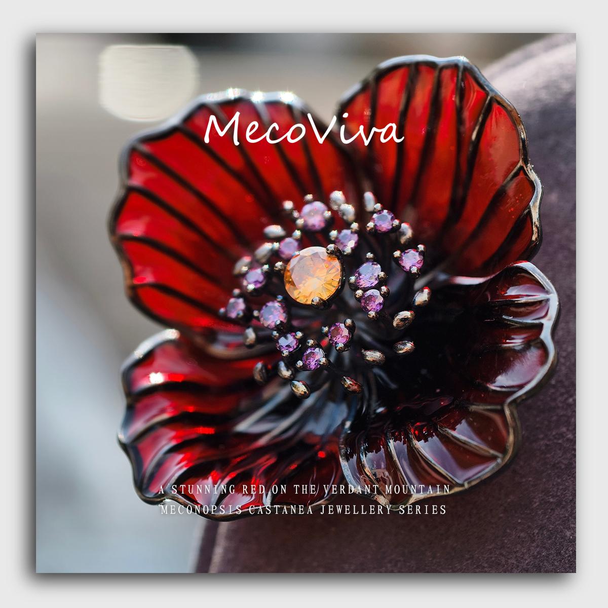 【MecoViva】 925 Silver Enamel Premium Women Brooch High-End Temperament Original Unique Meconopsis Castanea Series Design Styles Brooch Natural Art Female Fashion Brooch