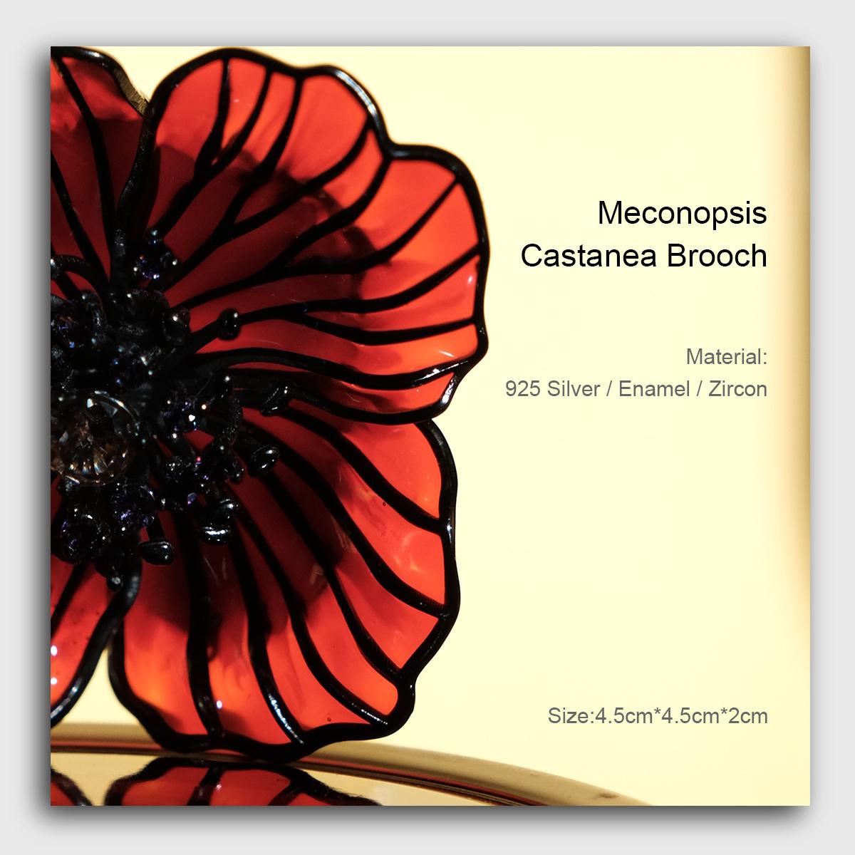 【MecoViva】 925 Silver Enamel Premium Women Brooch High-End Temperament Original Unique Meconopsis Castanea Series Design Styles Brooch Natural Art Female Fashion Brooch