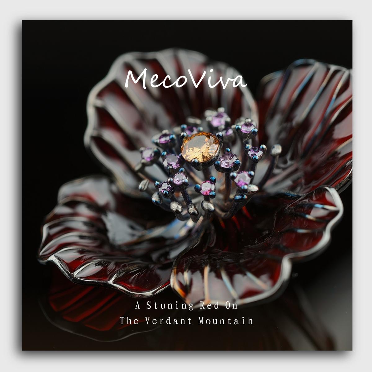 【MecoViva】 925 Silver Enamel Premium Women Brooch High-End Temperament Original Unique Meconopsis Castanea Series Design Styles Brooch Natural Art Female Fashion Brooch
