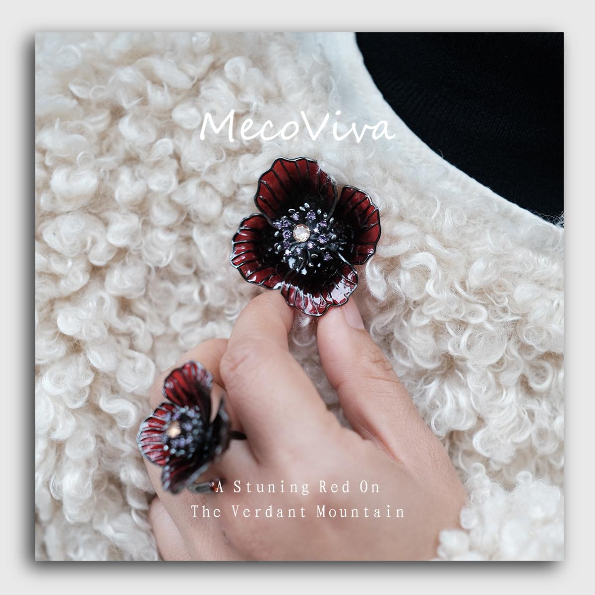 【MecoViva】 925 Silver Enamel Premium Women Brooch High-End Temperament Original Unique Meconopsis Castanea Series Design Styles Brooch Natural Art Female Fashion Brooch