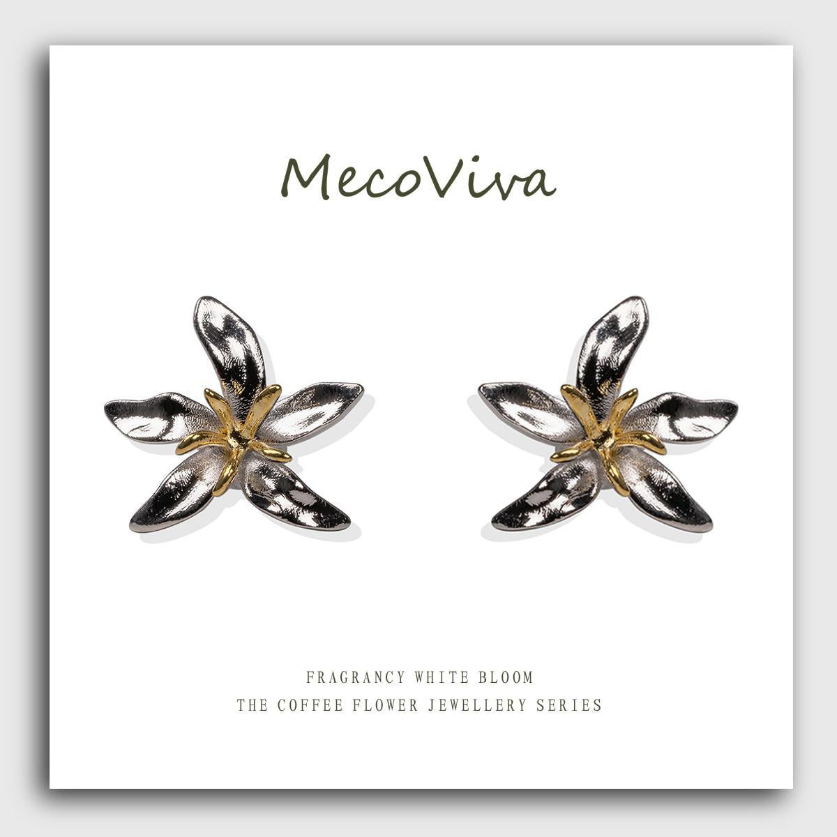 【MecoViva】 925 Silver Premium Women Earrings High-End Temperament Original Unique Coffee Flower Shape Design Styles Natural Art Female Fashion Earrings