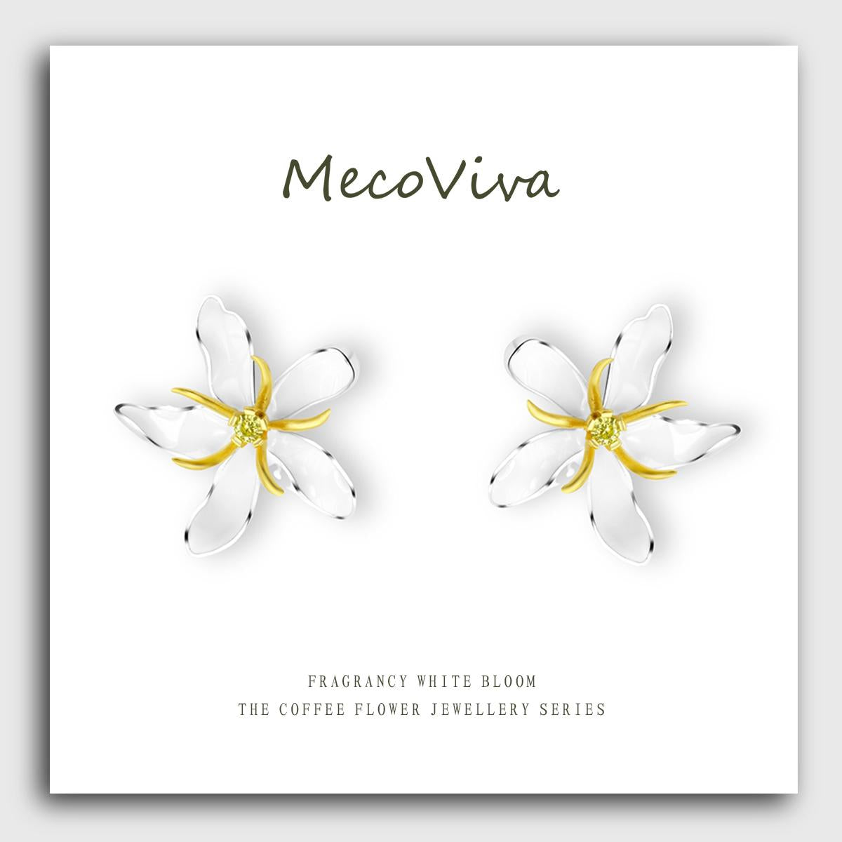 【MecoViva】 925 Silver Enamel Premium Women Earrings  High-End Temperament Original Unique Blooming Coffee Flower Design Styles Earring Natural Art Female Fashion Earrings