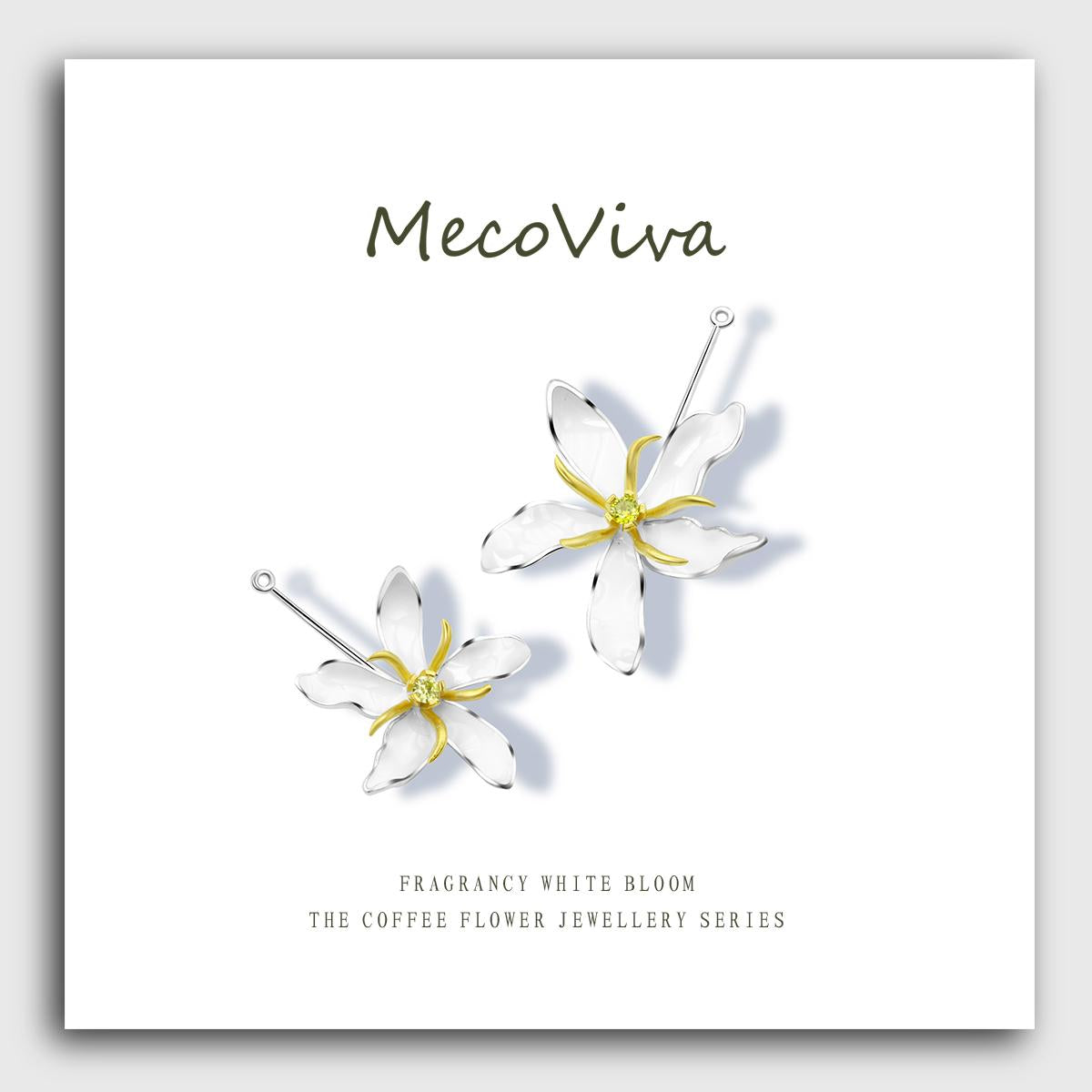 【MecoViva】 925 Silver Enamel Olivine Premium Women Pendent Earrings  High-End Temperament Original Unique Coffee Flower Design Styles Earring Natural Art Female Fashion Pendent Earrings