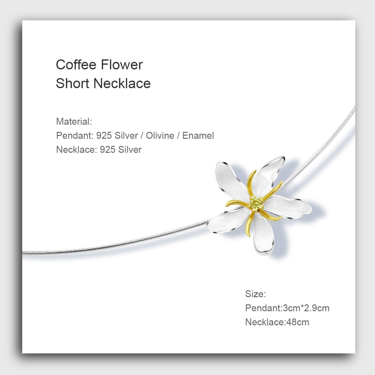 【MecoViva】 925 Silver Enamel Premium Women Short Necklace+Pendant Set High-End Temperament Original Unique Coffee Flower Design Styles Pendant Natural Art Female Fashion Short Necklace