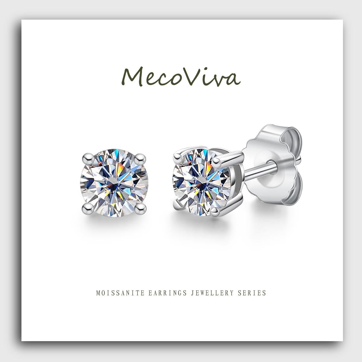 【MecoViva】925 Silver Moissanite Round Cut 4mm 0.3ct D Color 4 Prong 100% Legit 925 Sterling Silver Stud Earring for Woman  Premium Earrings Natural Art Female Fashion Earrings