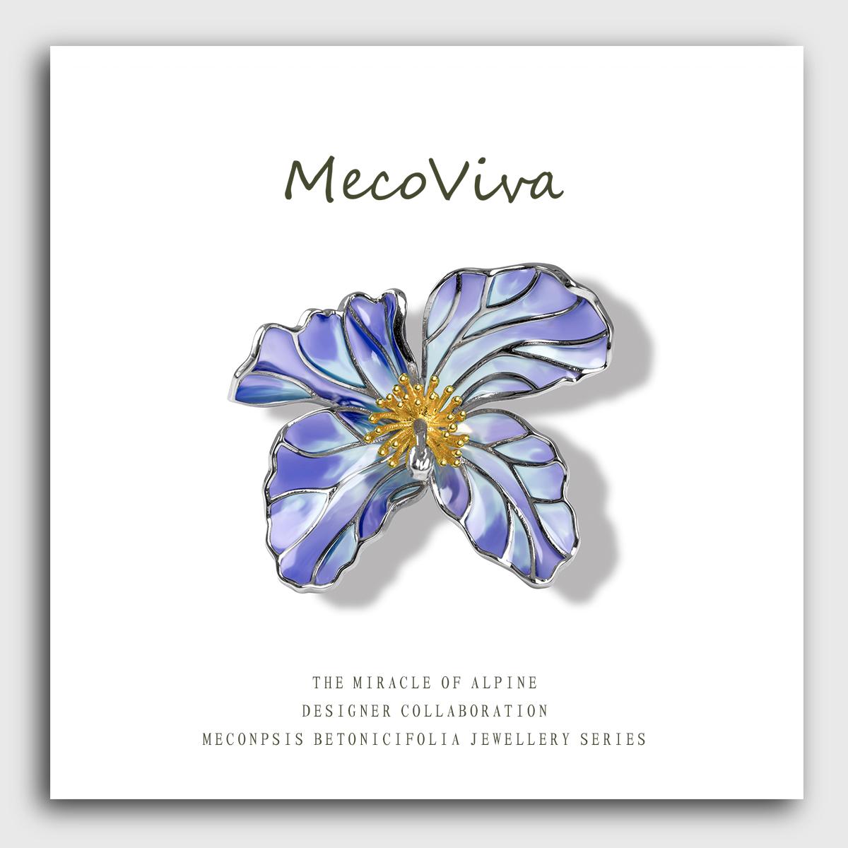 【MecoViva】 925 Silver Enamel Premium Women Brooch High-End Temperament Original Unique Meconpsis Betonicifolia Series Design Styles Brooch Natural Art Female Fashion Brooch