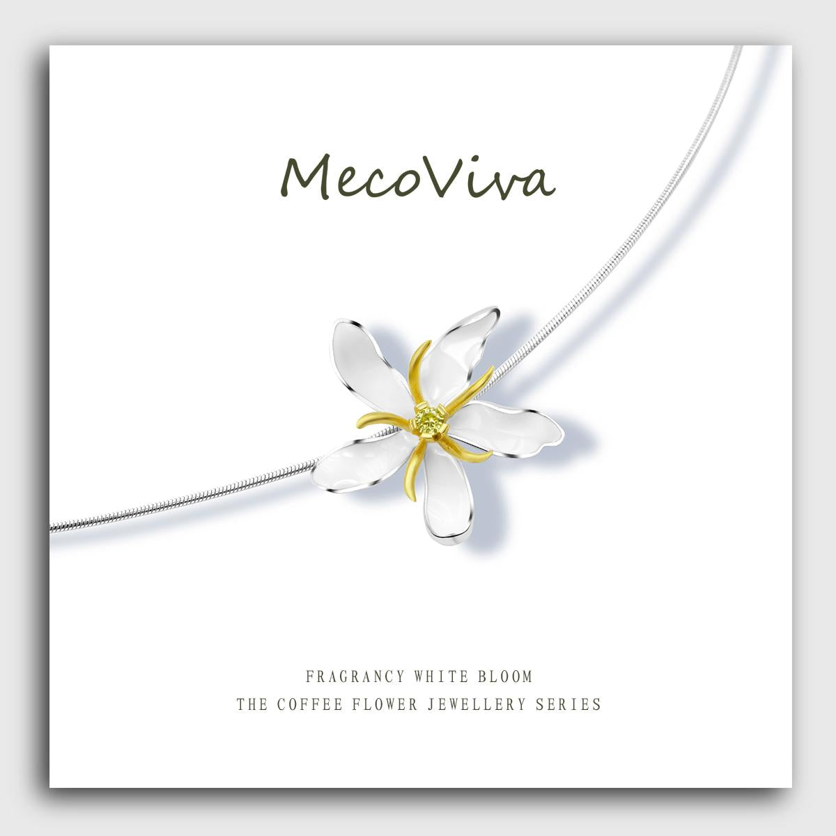 【MecoViva】 925 Silver Enamel Premium Women Short Necklace+Pendant Set High-End Temperament Original Unique Coffee Flower Design Styles Pendant Natural Art Female Fashion Short Necklace