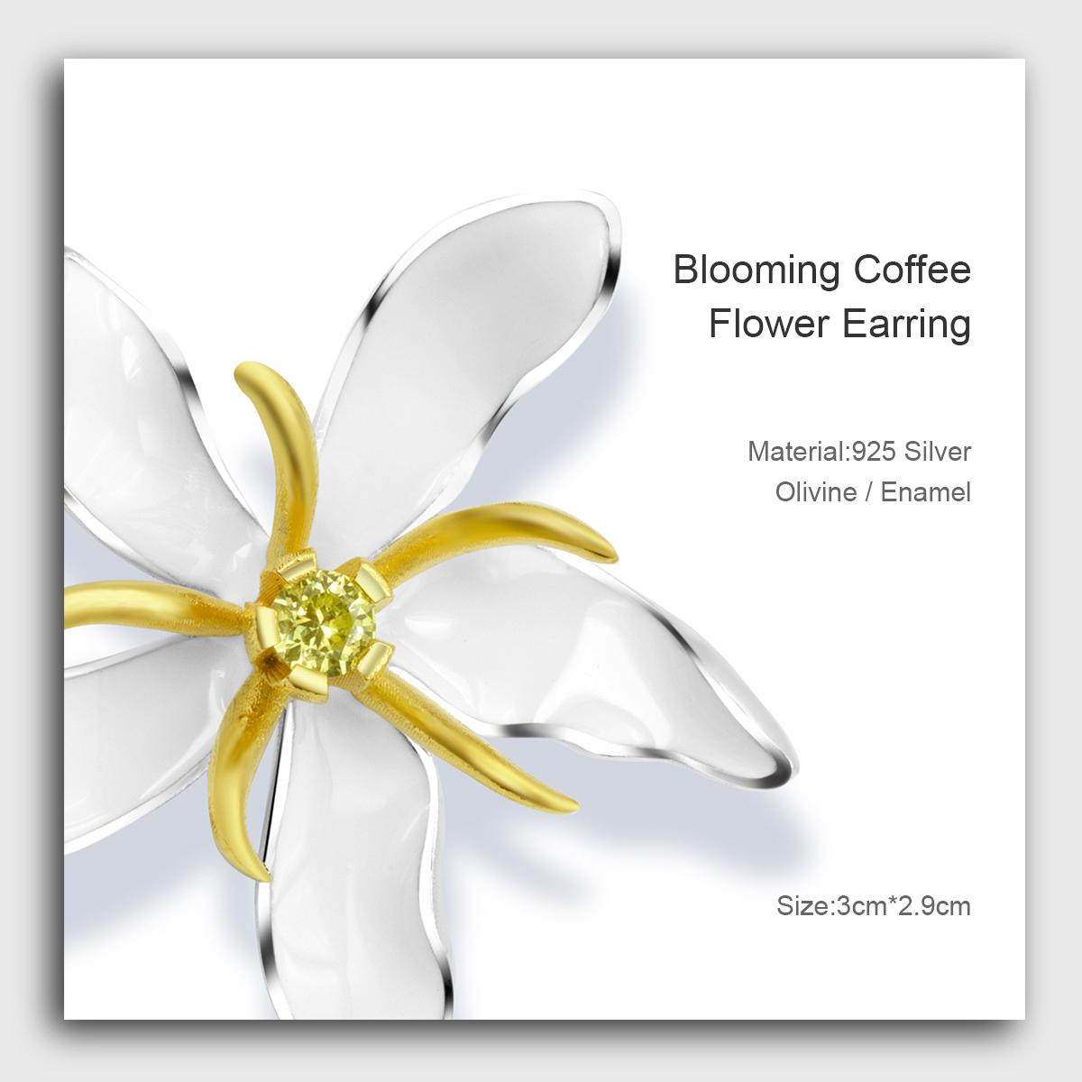 【MecoViva】 925 Silver Enamel Premium Women Earrings  High-End Temperament Original Unique Blooming Coffee Flower Design Styles Earring Natural Art Female Fashion Earrings