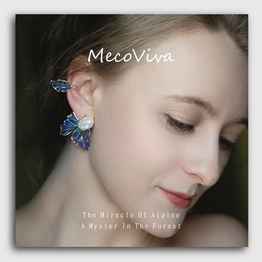 【MecoViva】 925 Silver Enamel Baroque Pearls Premium Women Earring High-End Temperament Original Unique Meconpsis Betonicifolia Series Design Styles Earring Natural Art Female Fashion Earring