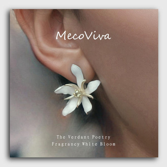 【MecoViva】 925 Silver Enamel Premium Women Earrings  High-End Temperament Original Unique Blooming Coffee Flower Design Styles Earring Natural Art Female Fashion Earrings