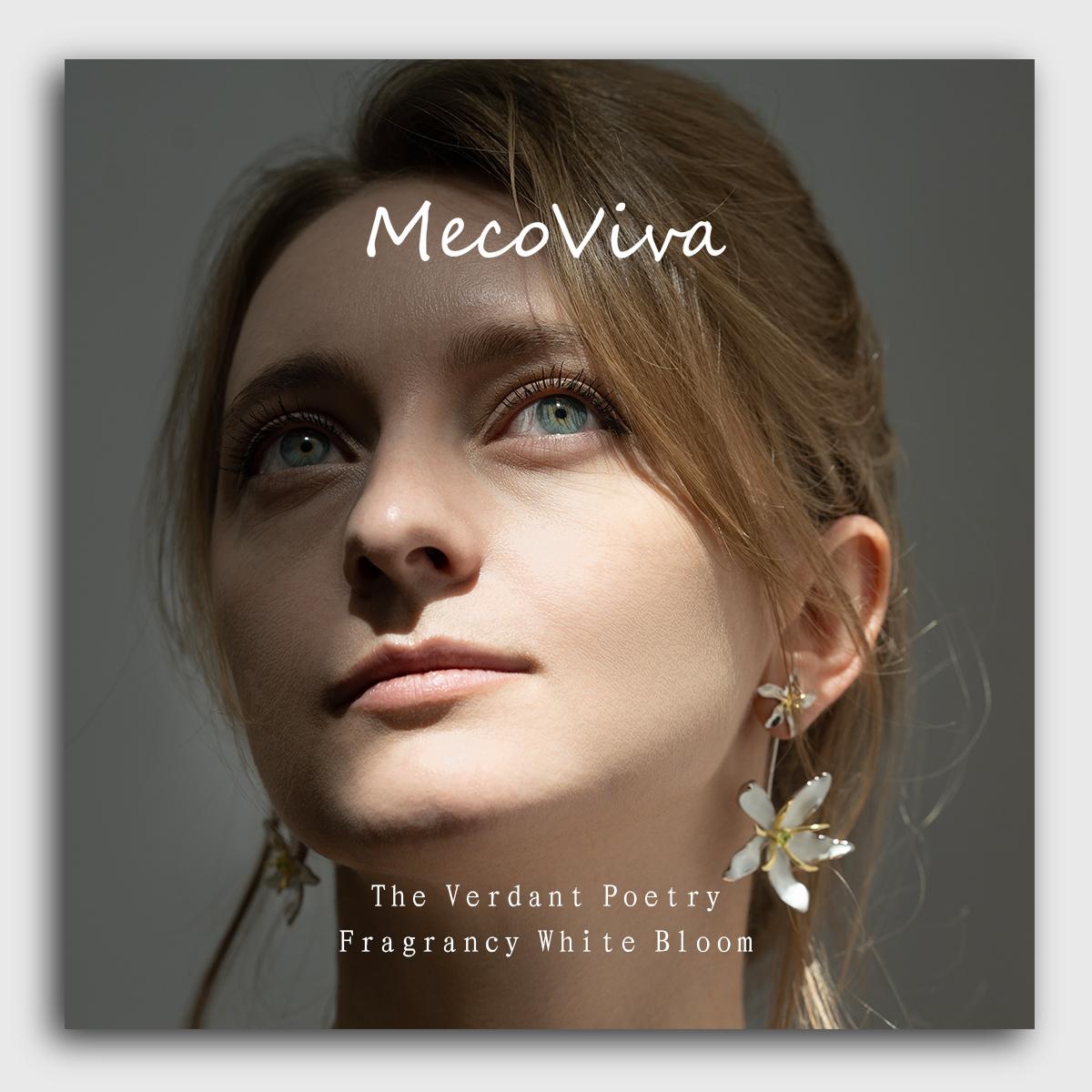 【MecoViva】 925 Silver Enamel Olivine Premium Women Pendent Earrings  High-End Temperament Original Unique Coffee Flower Design Styles Earring Natural Art Female Fashion Pendent Earrings