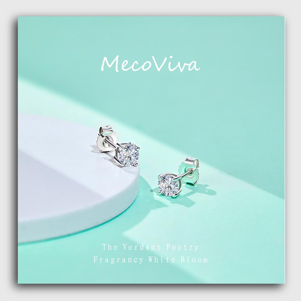 【MecoViva】925 Silver Moissanite Round Cut 4mm 0.3ct D Color 4 Prong 100% Legit 925 Sterling Silver Stud Earring for Woman  Premium Earrings Natural Art Female Fashion Earrings