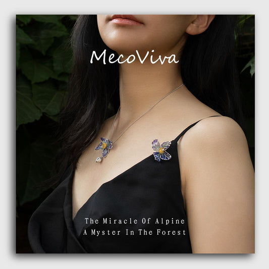 【MecoViva】 925 Silver Enamel Premium Women Brooch High-End Temperament Original Unique Meconpsis Betonicifolia Series Design Styles Brooch Natural Art Female Fashion Brooch