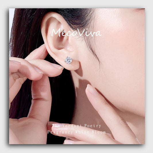 【MecoViva】925 Silver Moissanite Round Cut 4mm 0.3ct D Color 4 Prong 100% Legit 925 Sterling Silver Stud Earring for Woman  Premium Earrings Natural Art Female Fashion Earrings