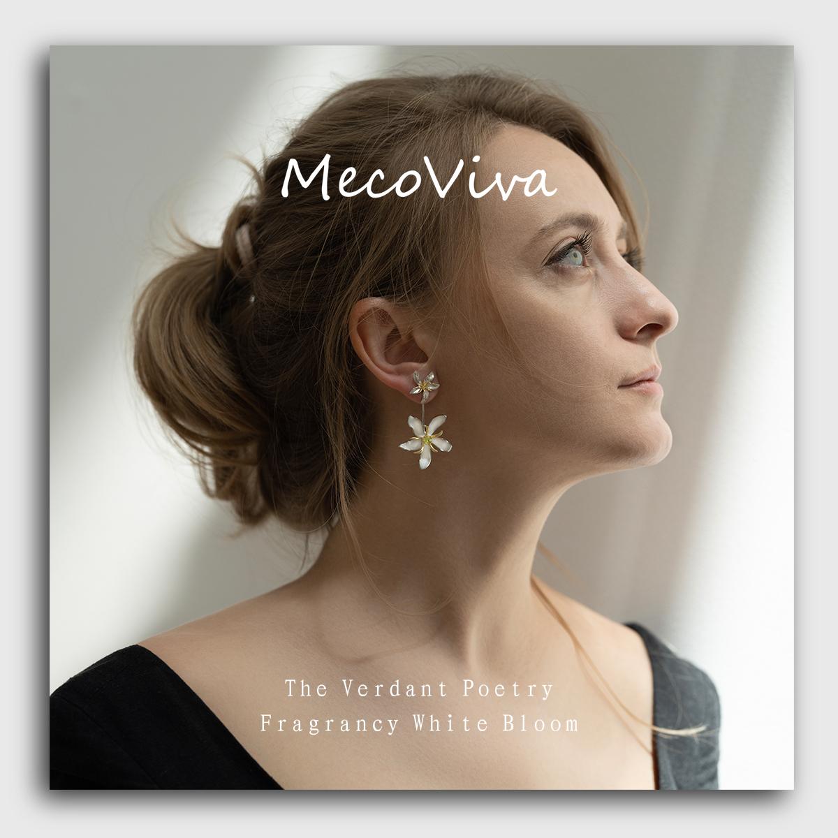 【MecoViva】 925 Silver Enamel Olivine Premium Women Pendent Earrings  High-End Temperament Original Unique Coffee Flower Design Styles Earring Natural Art Female Fashion Pendent Earrings