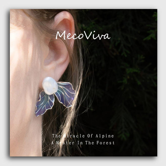 【MecoViva】 925 Silver Enamel Baroque Pearls Premium Women Earring High-End Temperament Original Unique Meconpsis Betonicifolia Series Design Styles Earring Natural Art Female Fashion Earring