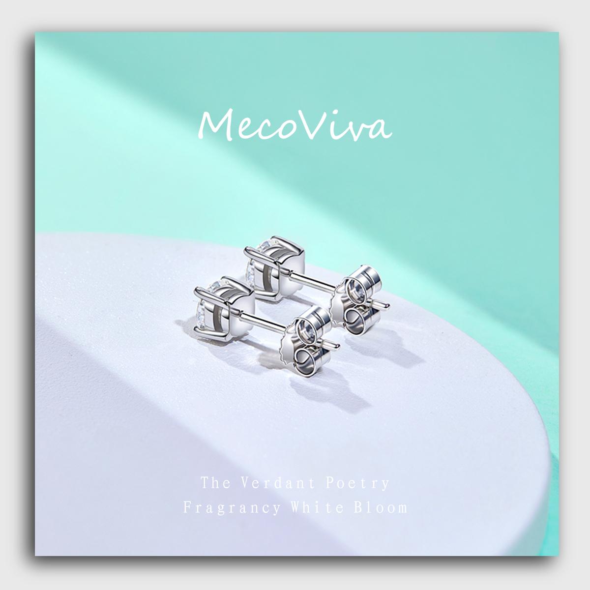 【MecoViva】925 Silver Moissanite Round Cut 4mm 0.3ct D Color 4 Prong 100% Legit 925 Sterling Silver Stud Earring for Woman  Premium Earrings Natural Art Female Fashion Earrings