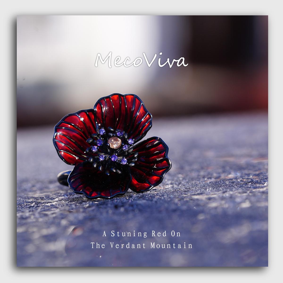 【MecoViva】 925 Silver Enamel Premium Women Ring High-End Temperament Original Unique Blooming Meconopsis Castanea Series Design Styles Ring Natural Art Female Fashion Ring