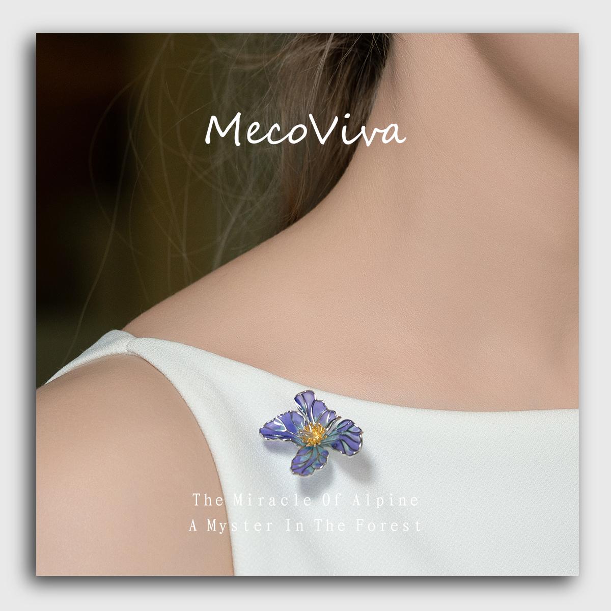 【MecoViva】 925 Silver Enamel Premium Women Brooch High-End Temperament Original Unique Meconpsis Betonicifolia Series Design Styles Brooch Natural Art Female Fashion Brooch