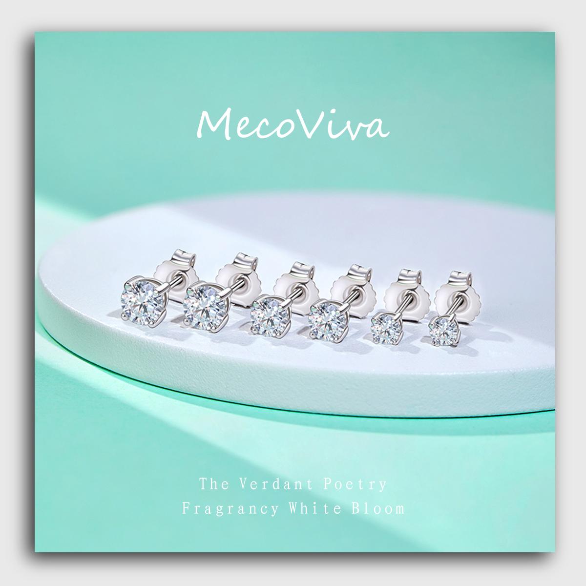 【MecoViva】925 Silver Moissanite Round Cut 4mm 0.3ct D Color 4 Prong 100% Legit 925 Sterling Silver Stud Earring for Woman  Premium Earrings Natural Art Female Fashion Earrings