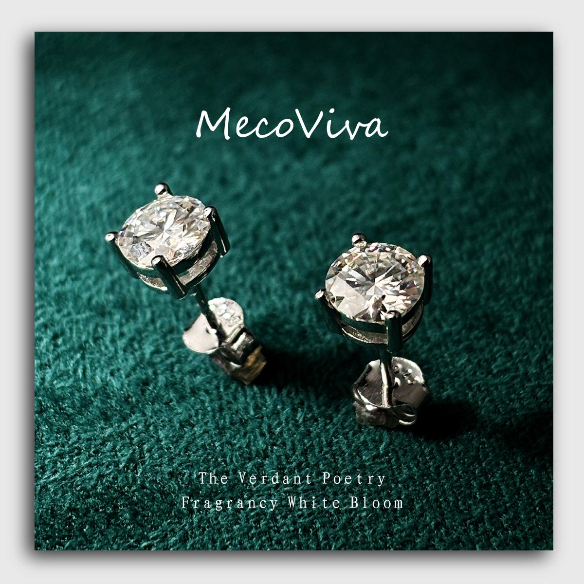 【MecoViva】925 Silver Moissanite Round Cut 4mm 0.3ct D Color 4 Prong 100% Legit 925 Sterling Silver Stud Earring for Woman  Premium Earrings Natural Art Female Fashion Earrings