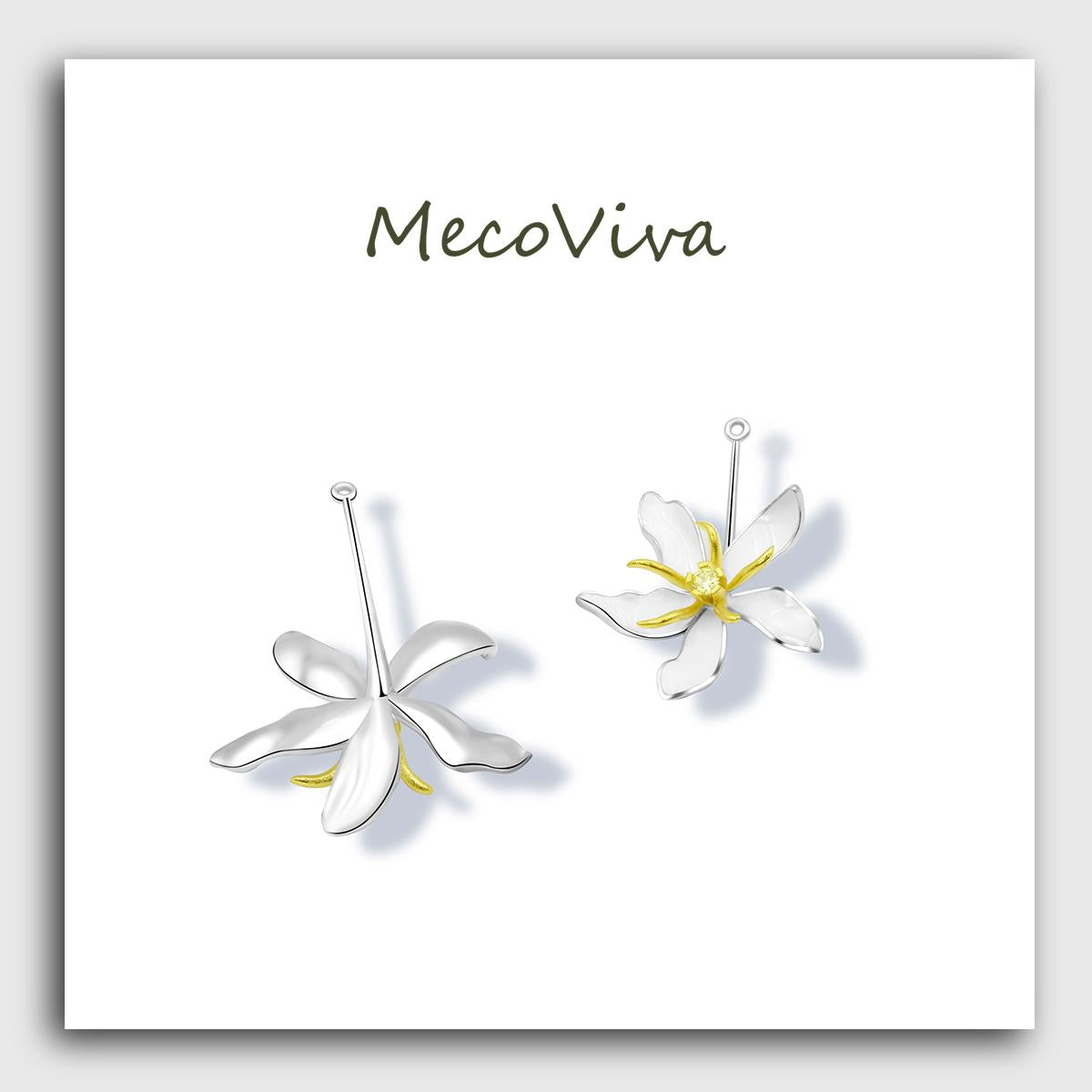 【MecoViva】 925 Silver Enamel Olivine Premium Women Pendent Earrings  High-End Temperament Original Unique Coffee Flower Design Styles Earring Natural Art Female Fashion Pendent Earrings
